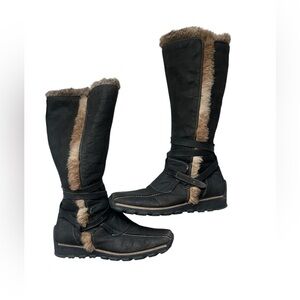 Knee high leather fur boots